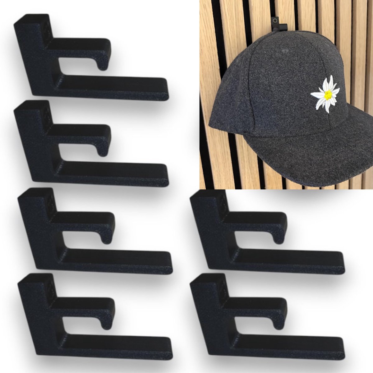 Dailygoods - Set van 6 Muur Kaphouders voor Petten - Elegant en Ruimtebesparend
