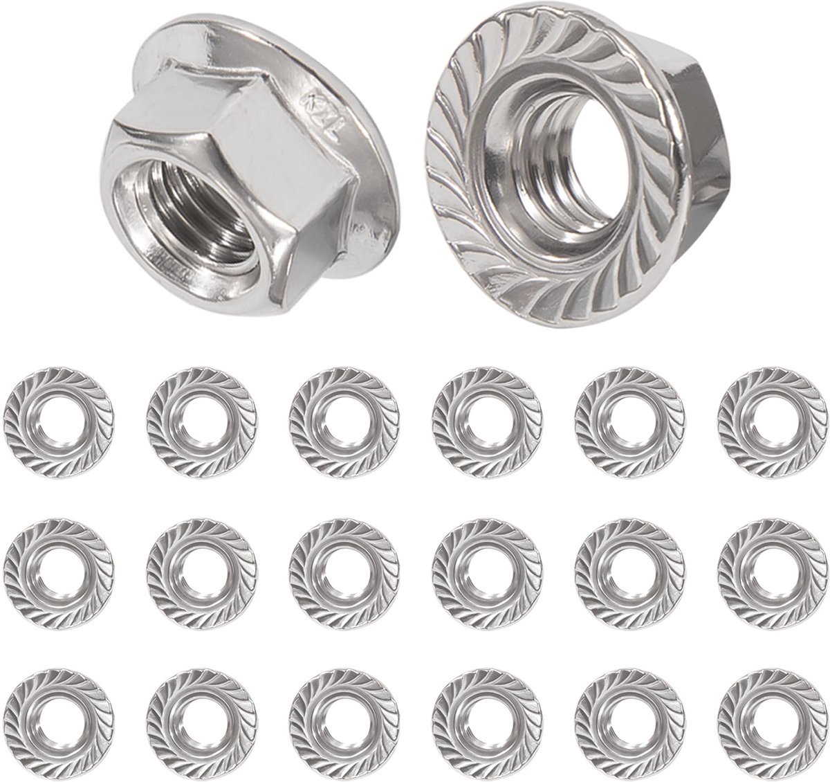 Dailygoods - M8 Flensmoeren met Zeskant en Tand - Set van 20