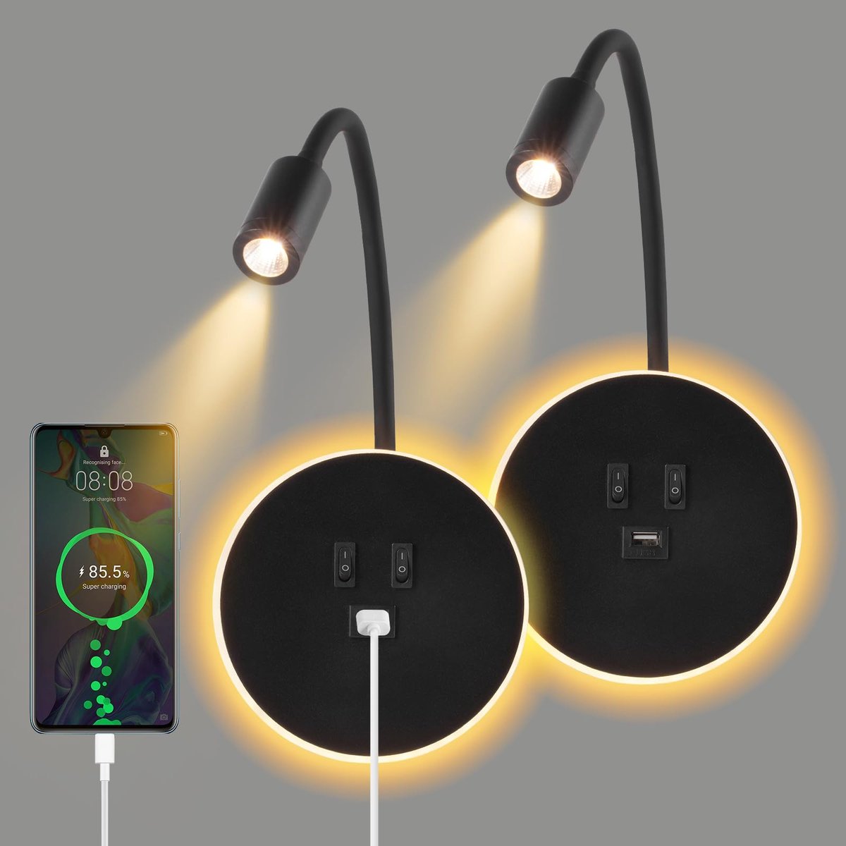 Dailygoods - LED Wandlamp 2 Stuks met Schakelaar - Moderne Binnenwandlamp
