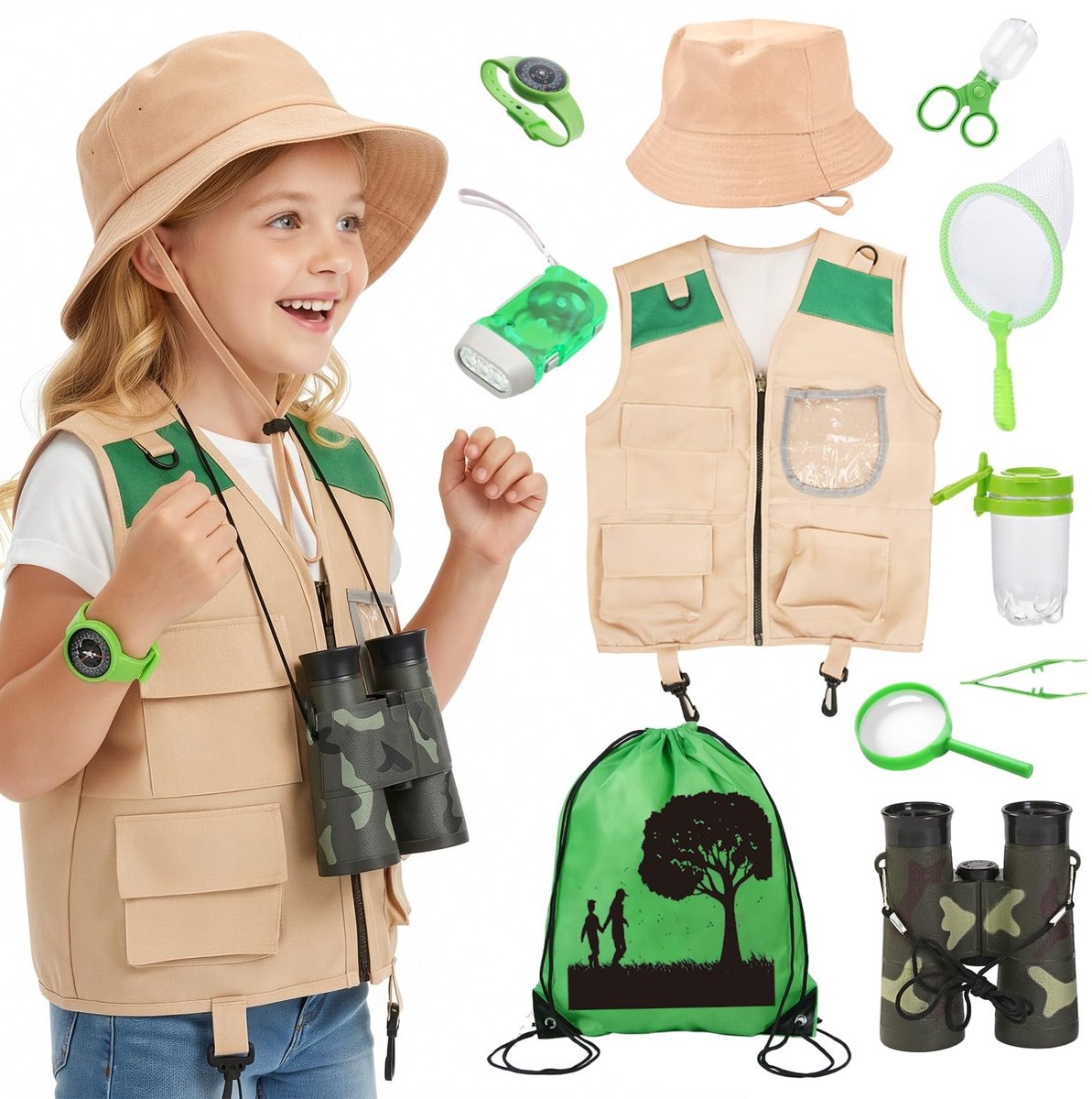 Dailygoods - Xerteam Kids Onderzoeksset - 11 Stuks Safari Kostuum voor Kinderen 3-10 Jaar