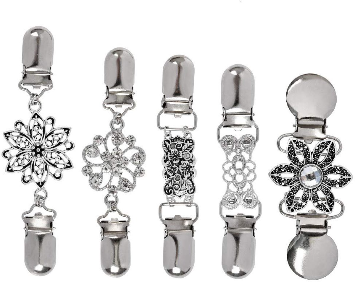 Dailygoods - 5 Stuks Vintage Vest Clips - Creatieve Zilveren Kraag Clips voor Dames