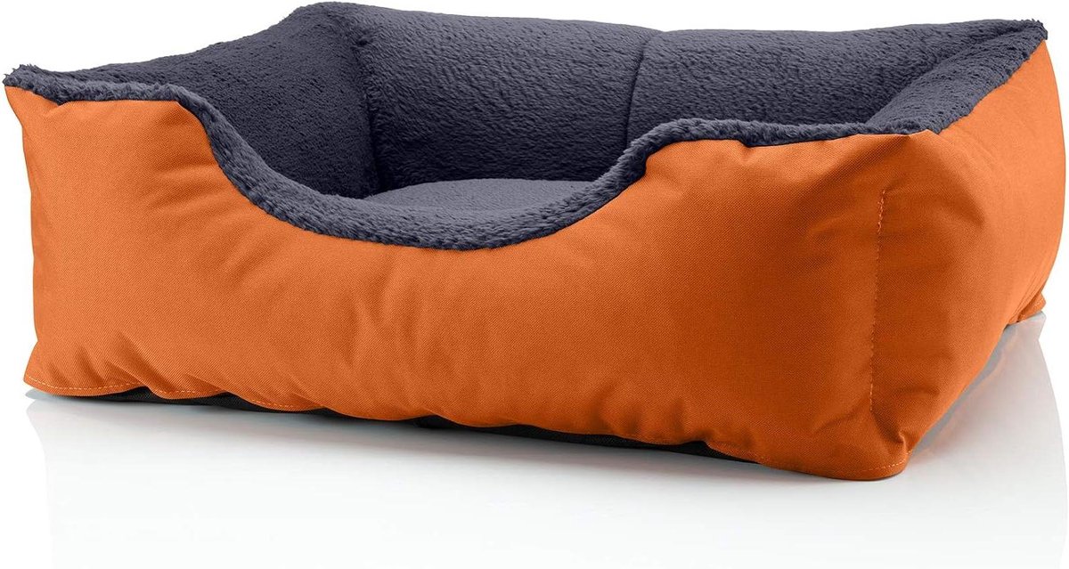 Hondenmand Teddy - Hondenkussen Sofa - Ontspannen Slapen - Gewrichts- en Rugvriendelijk - Maat S - Oranje Grijs