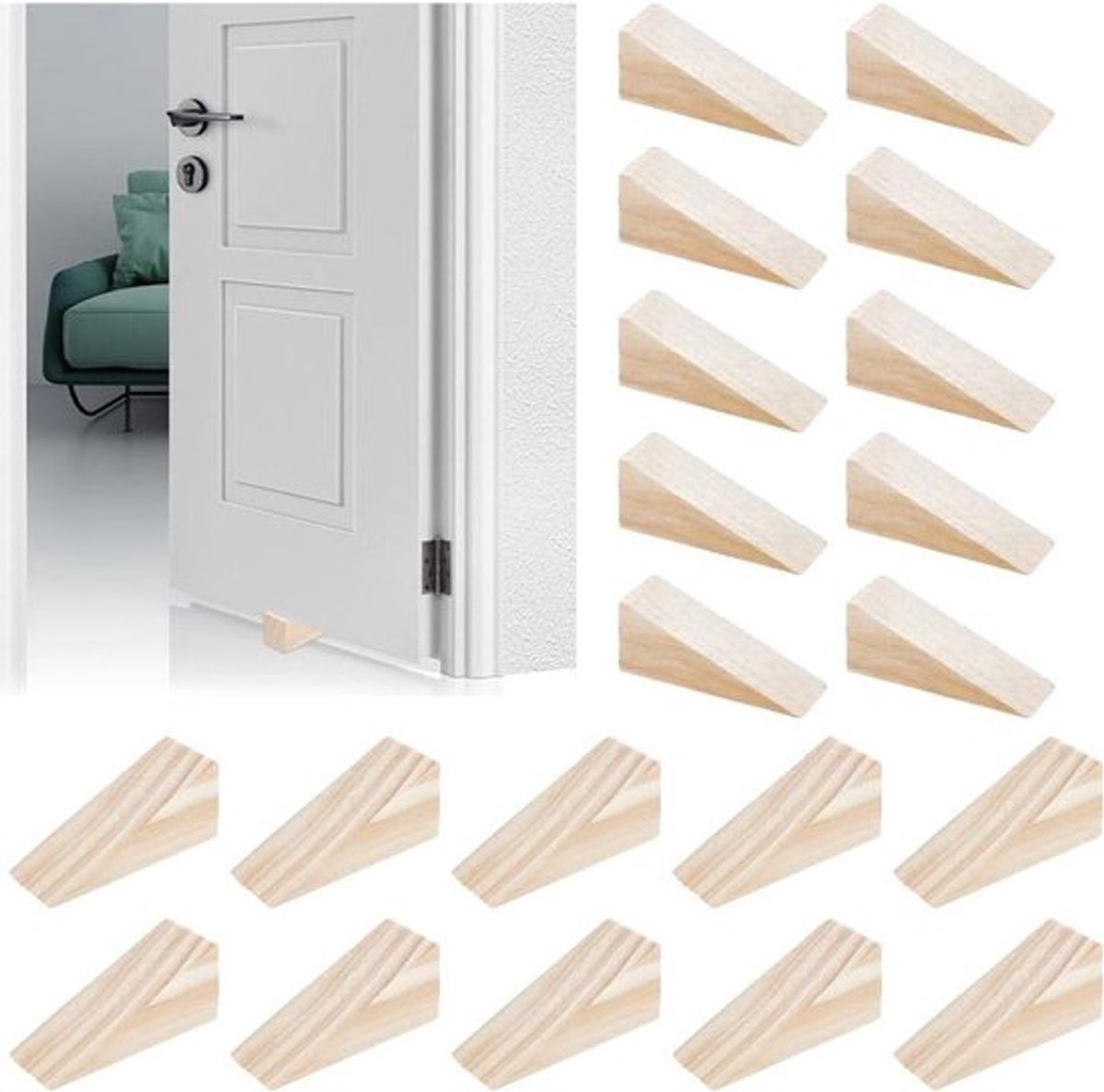 Houten deurstoppers wiggen - Beige - Stabiel ontwerp - Thuiskantoor - 20 stuks