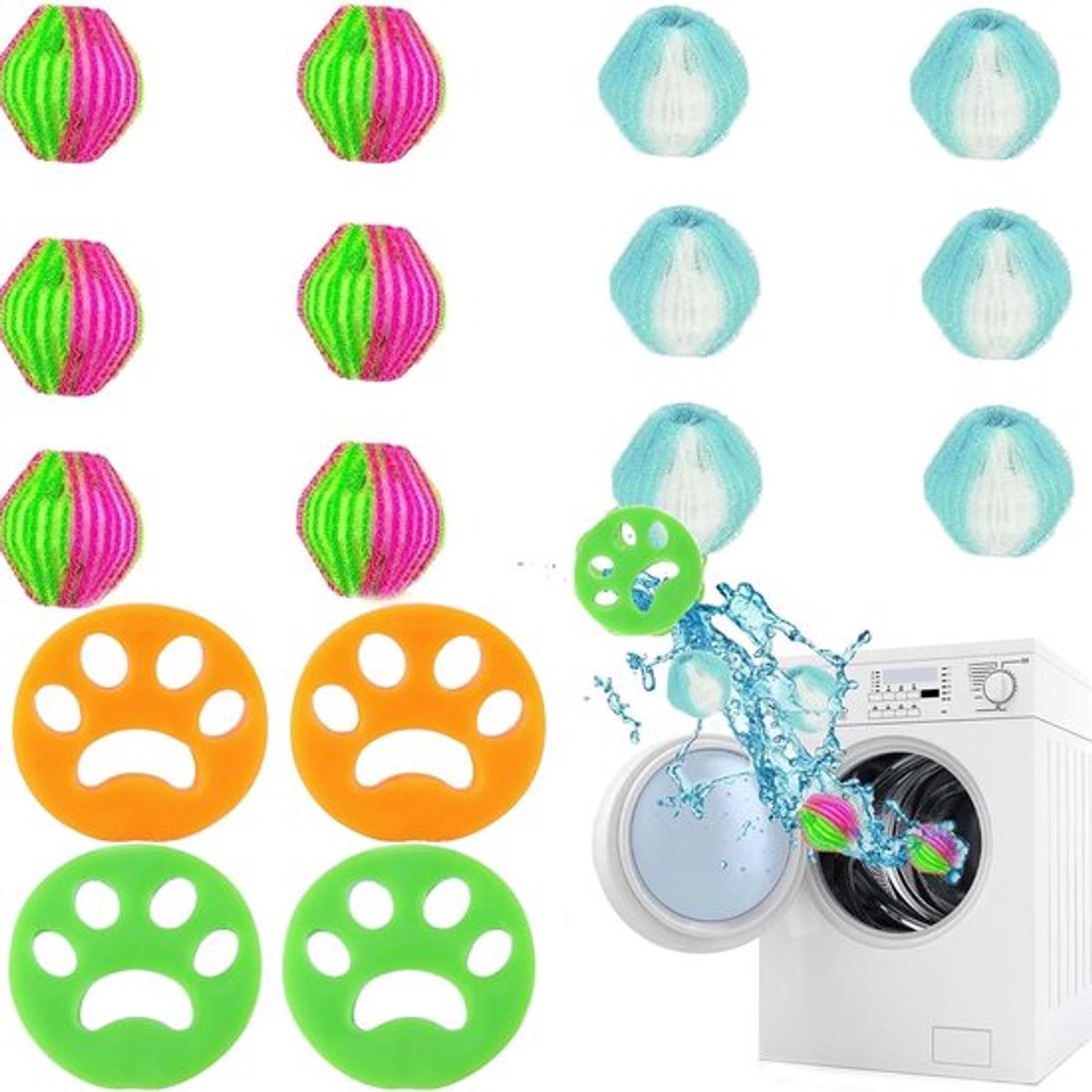 - Haarvangers voor Wasmachine - 16 Stuks - Herbruikbaar - Groen en Blauw - Vermijd Pluisjes - Geschikt voor Wasmachines en Drogen