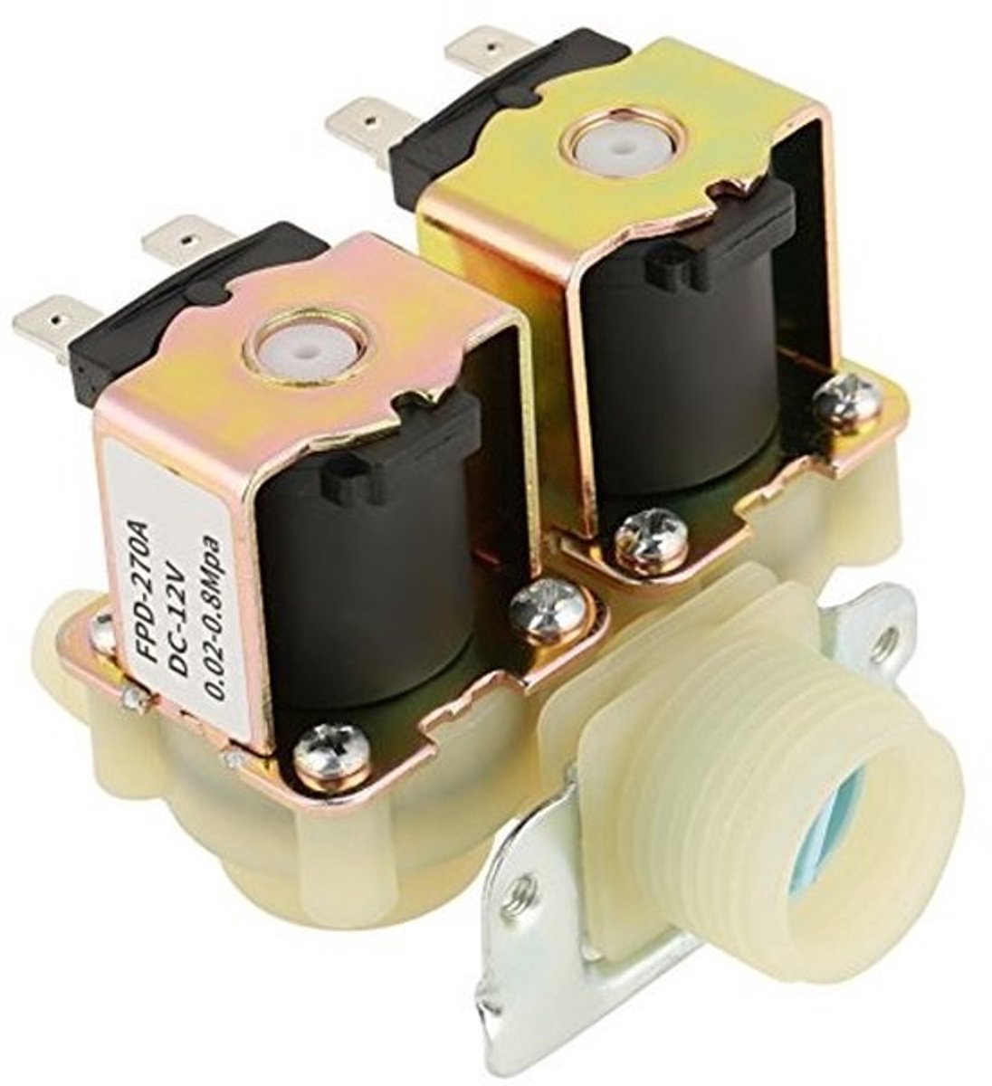 ONF3 - Elektrische Klep - Plastic DN20 - Dubbelkop Normaal Gesloten - G3/4 - Waterinlaat - Voor Wasmachine - 12V
