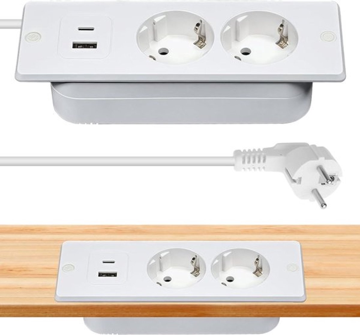 Tafelblad met verzonken stopcontact, tafelstopcontact en USB C - wit