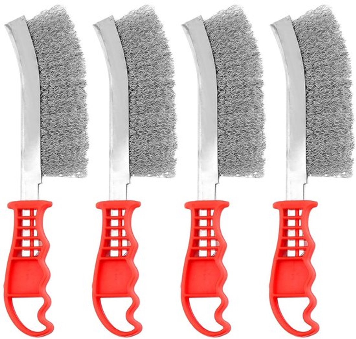 Set van 4 draadborstels - Roestvrij staal - 240 mm - Staalborstel - Borstelharen - Huishouden - Werkplaats - Reiniging - Laslakken - Roest
