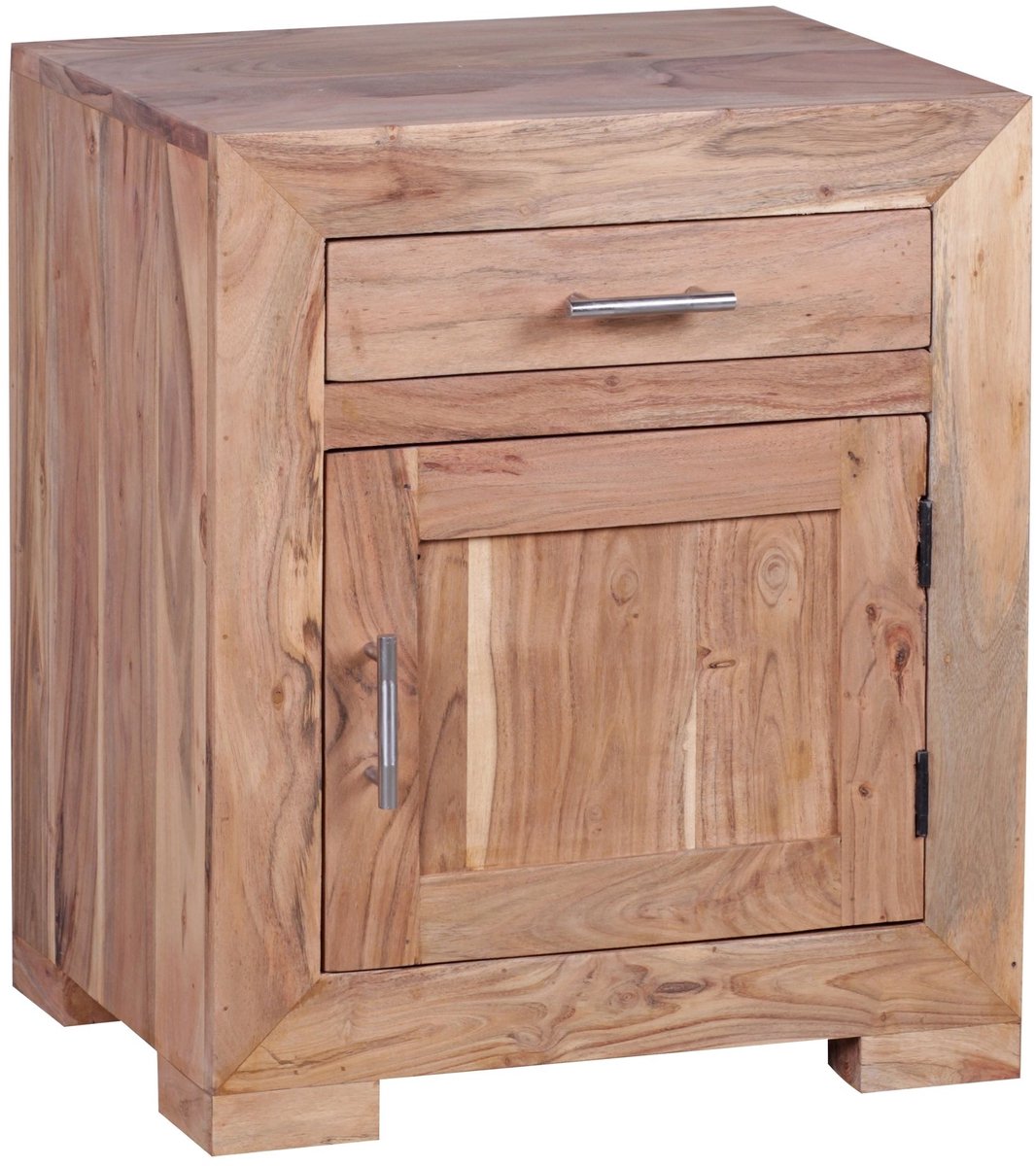 Ervesto Nachtkastje Mumbai - Acaciahout - 60 Cm Hoog - Met Lade En Deur - Nachtkastje Voor Boxspringbed - Romantische Landelijke Stijl