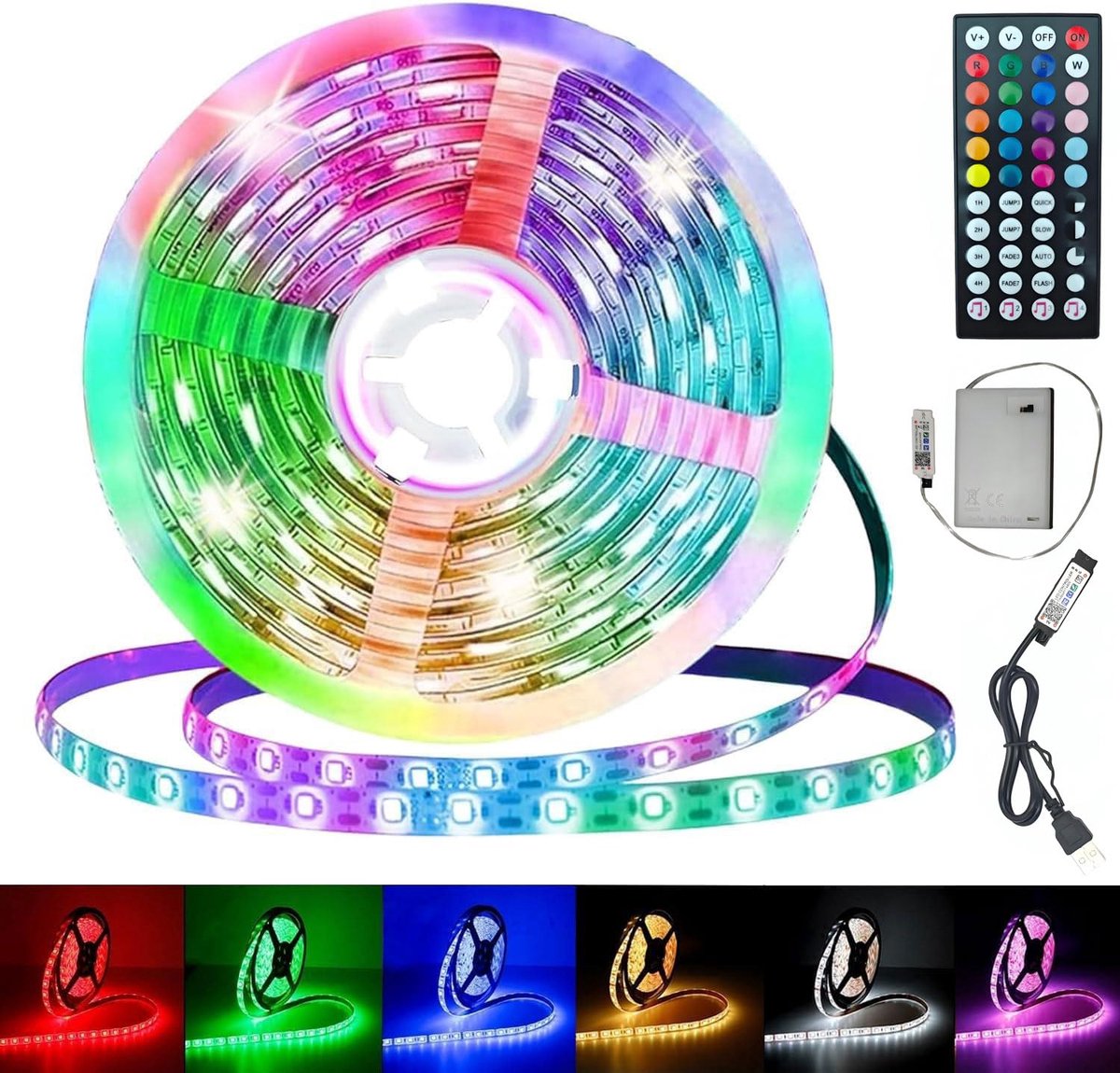 SnelShoppen - LED Strip Batterijen 3m - Dimbaar, Kleurveranderend, USB & Batterijen, Zelfklevend met Afstandsbediening, Bluetooth Muzieksynchronisatie