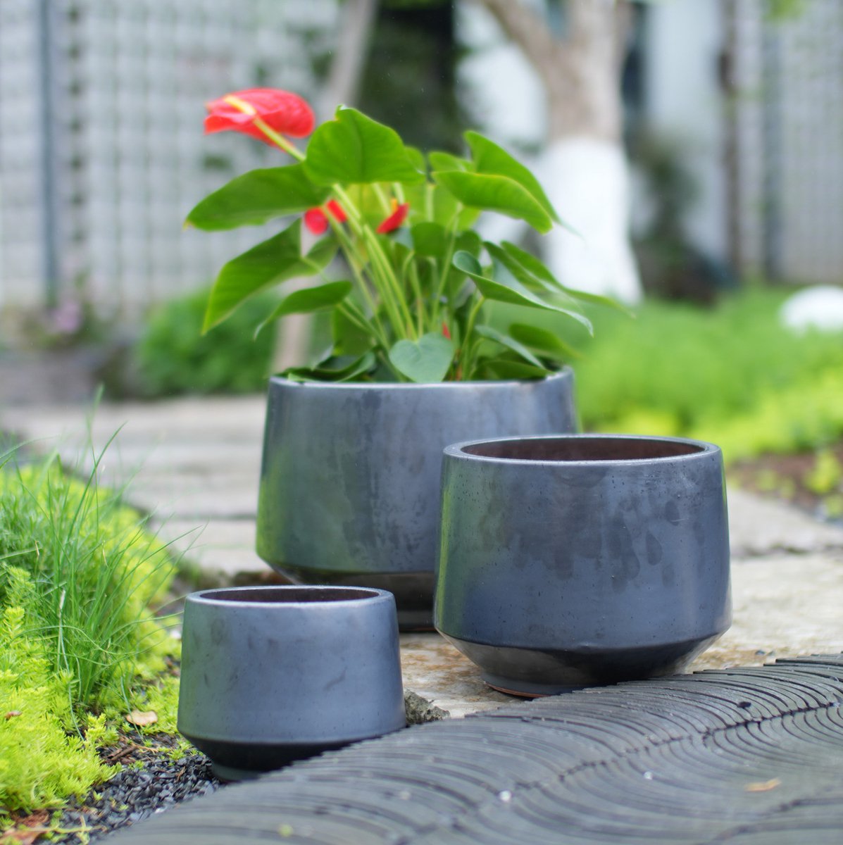 Bloempot Handgemaakt Rond 38 Cm Keramiek Antiek Zwart Voor Binnen En Buiten Voor Grote Planten En Tuinplanten Met Afwateringsgat Vorstbestendig