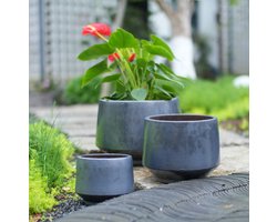 Bloempot Handgemaakt Rond 38 Cm Keramiek Antiek Zwart Voor Binnen En Buiten Voor Grote Planten En Tuinplanten Met Afwateringsgat Vorstbestendig