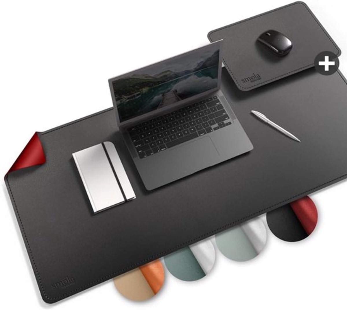 SnelShoppen - PU Leather Bureau Mat 85x40 cm, Dubbelzijdig, Wasbaar, XXL Muismat, Grote Tafelmat voor Kantoor en Thuis, Waterdicht, Zwart/Rood