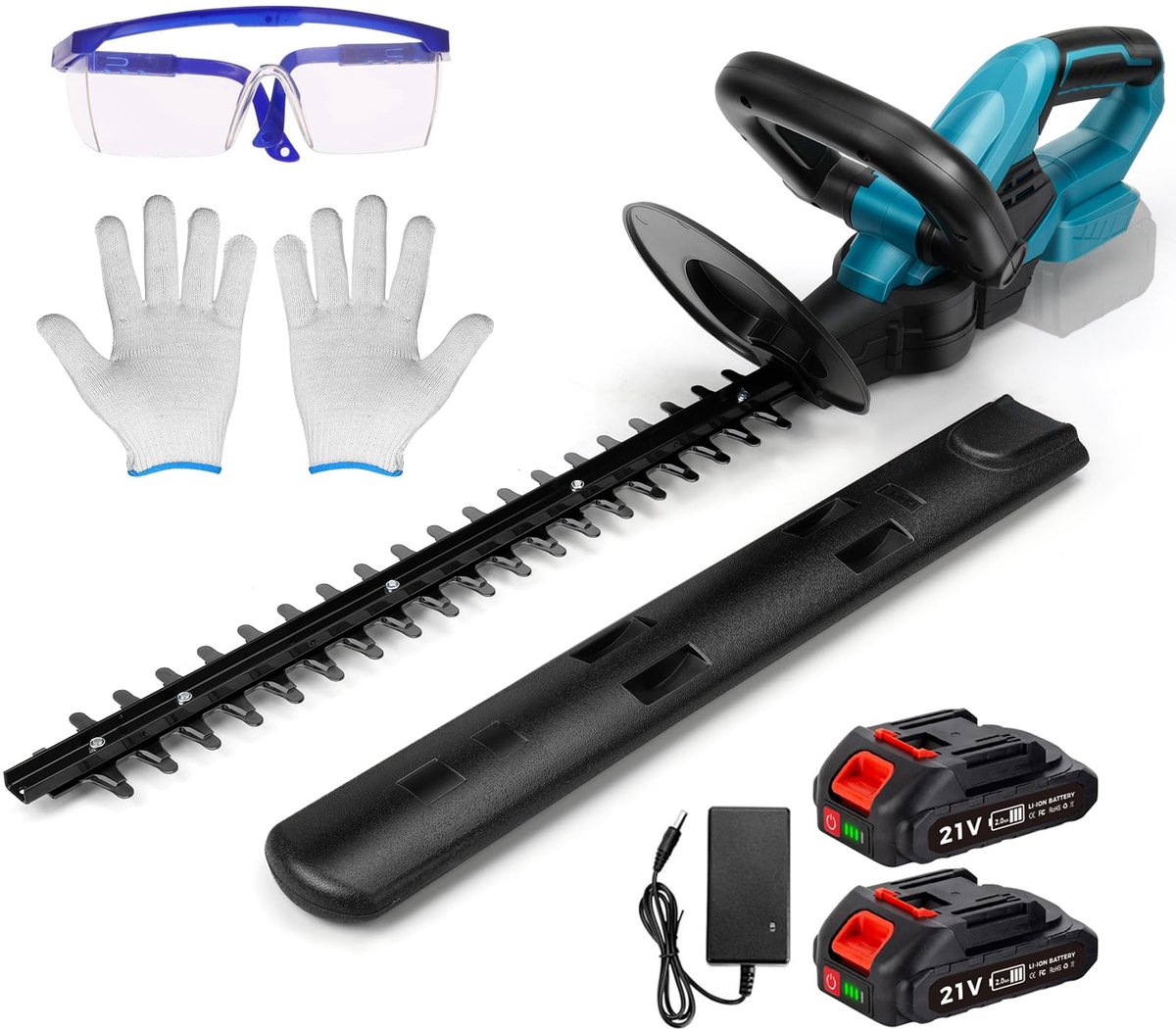 SnelShoppen - 20 Inch Accu-Heggenscharen met 2 x 2000 mAh Accu, Handstruik en Grasschaar, 2000 omw/min, Perfect voor Tuinonderhoud en Snoeiwerk