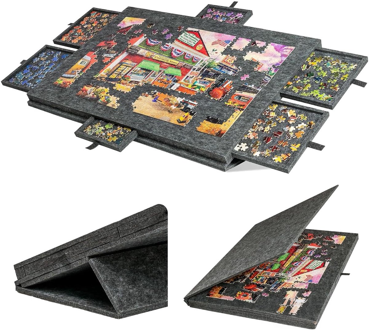 SnelShoppen - Kantelbaar Puzzelbord 2-in-1 met Standaard en Hoes, Lichtgewicht Vilten Puzzel Opbergtafel met 6 Sorteerladen voor 1000 Stuks Legpuzzels