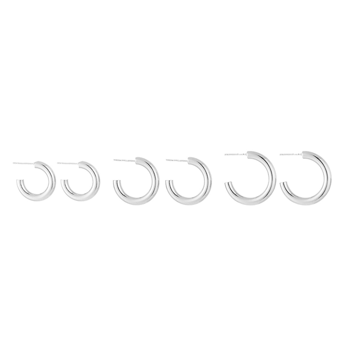 Stainless Steel Graduated Tube Statement Hoops Set – Luxe Multi-Size Oorringen Setje – RVS - Zilver