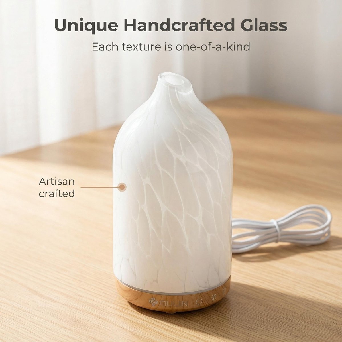 SnelShoppen - Aroma Diffuser 100 ml - Handgeblazen Glas Geur Diffuser - Stille Ultrasone Aromatherapie Diffuser voor Etherische Oliën - 7-kleurig LED