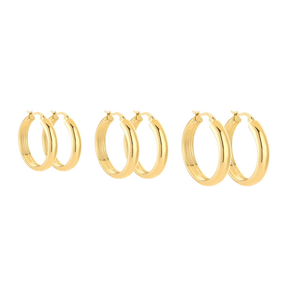 Stainless Steel Graduated Dome Statement Hoops Set – Luxe Multi-Size Oorringen Setje – RVS - Goud