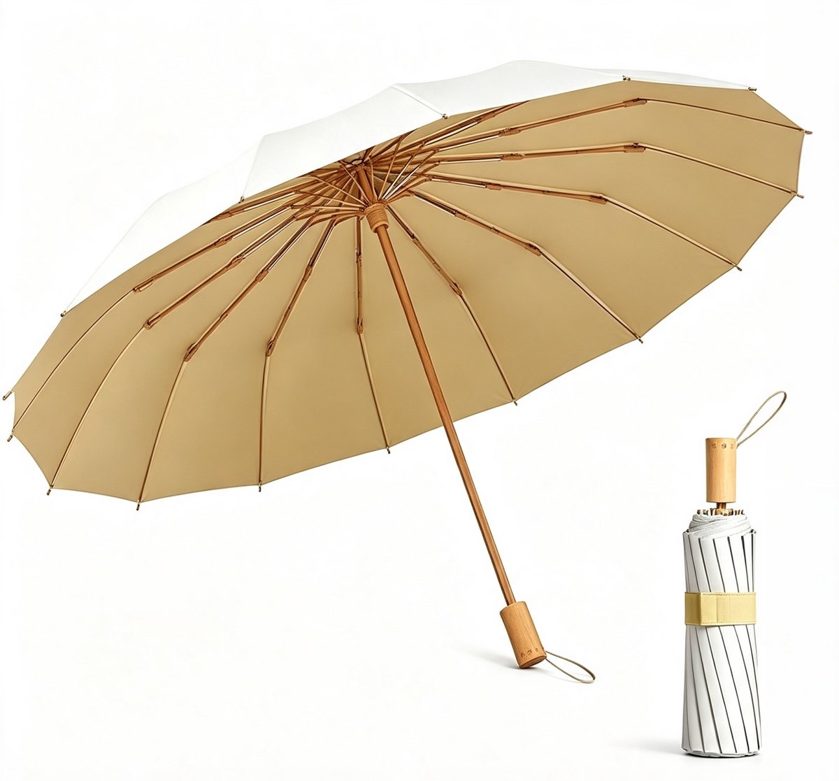 Paraplu - Paraplu opvouwbaar - Compacte zon en regenparaplu met UV-bescherming - windvast glasvezel frame - lichtgewicht pastel design voor vrouwen - ideaal voor woon-werkverkeer en cadeau