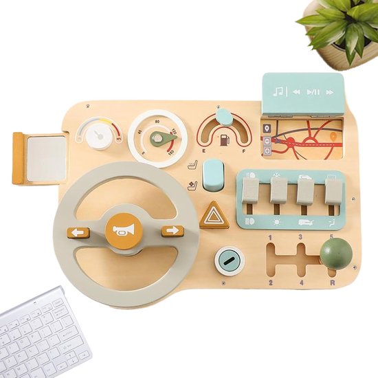 Houten Rijsimulator - Activiteitenbord Stuur - Rollenspel Leren - Realistisch Stuur - 30 x 19 cm - Houtkleur van houten — afbeelding 5