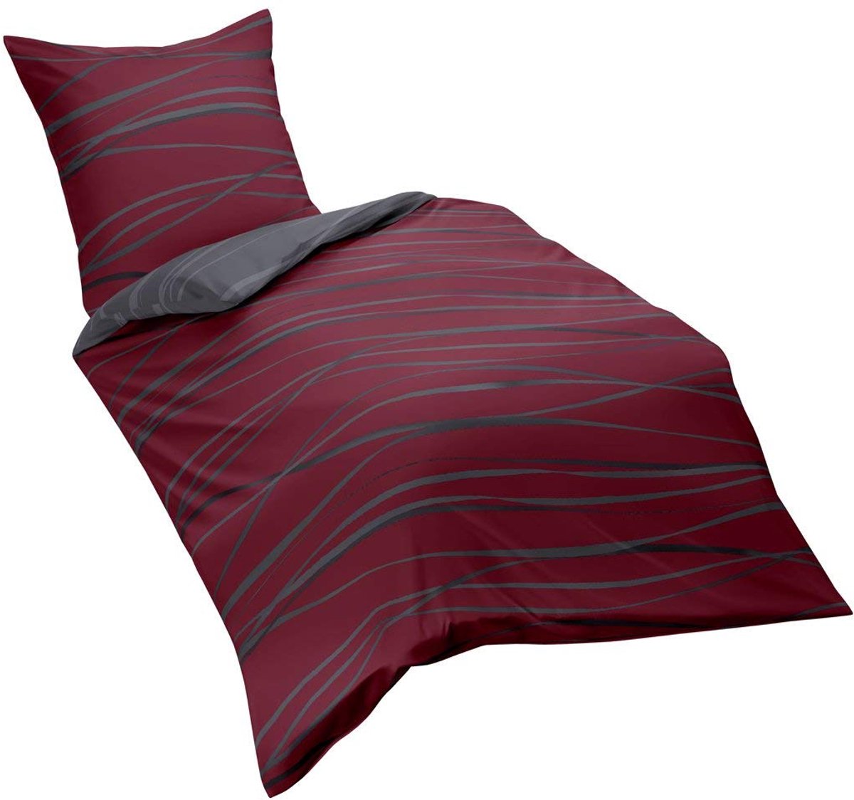 SnelShoppen - Beddengoed Motion robijnkleur 1x 80/80 plus 135/200 cm, linon, luxe beddengoed voor slaapkamer, zacht en ademend, ideaal voor elke geleg