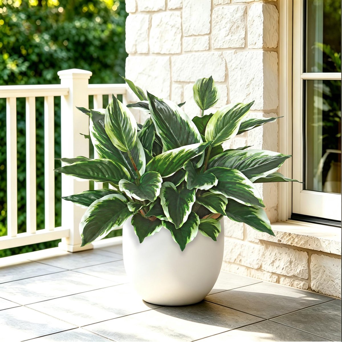 SnelShoppen - Kunstplant 40 cm - Realistische Hostas in Pot - 4 Stuks Kunstmatige Planten voor Binnen en Buiten - Perfect voor Veranda, Terras, Tuin e
