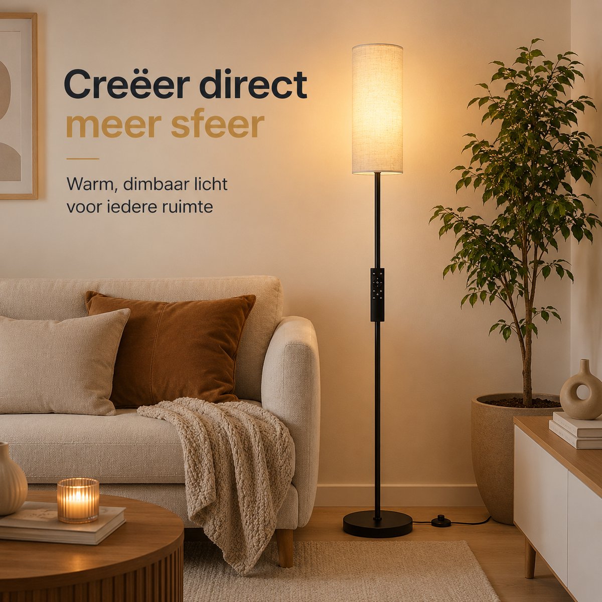 Vloerlamp - Staande Lamp - Helderheid & Lichtkleur Verstelbaar - Met Afstandsbediening - Leeslamp - Staanlamp - Staande Lampen Woonkamer - Stalamp - Smartlamp - Booglamp - Linnen Kap thumbnail 4