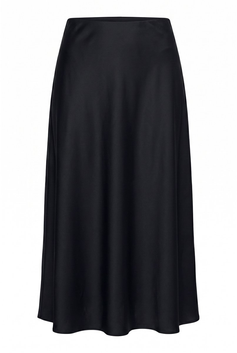 MIAMODA - Dames - Maxi-rok van satijn A-lijn elastische tailleband - Zwart - Maat 44