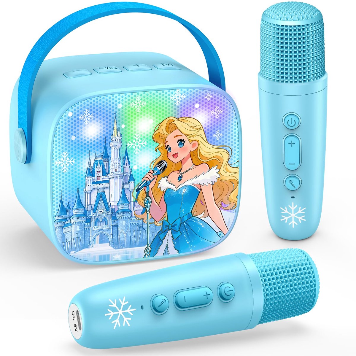 SnelShoppen - Karaoke-machine voor kinderen met 2 Bluetooth-microfoons, draagbare karaoke-set met DSP en ledverlichting, speelgoed voor meisjes van 3-