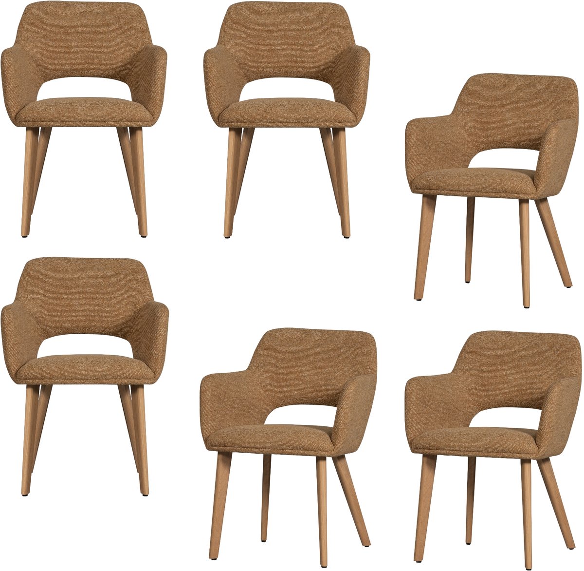 WOOOD Murat Eetkamerstoelen Houten Naturel Poot - Geel - Set van 6