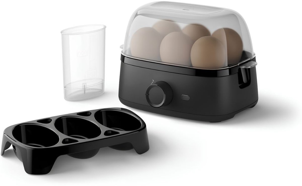 SP® Eierkoker - Pocheerbakje & Eierprikker - Compact Ontwerp - Zwart - 19cm x 14cm x 13cm