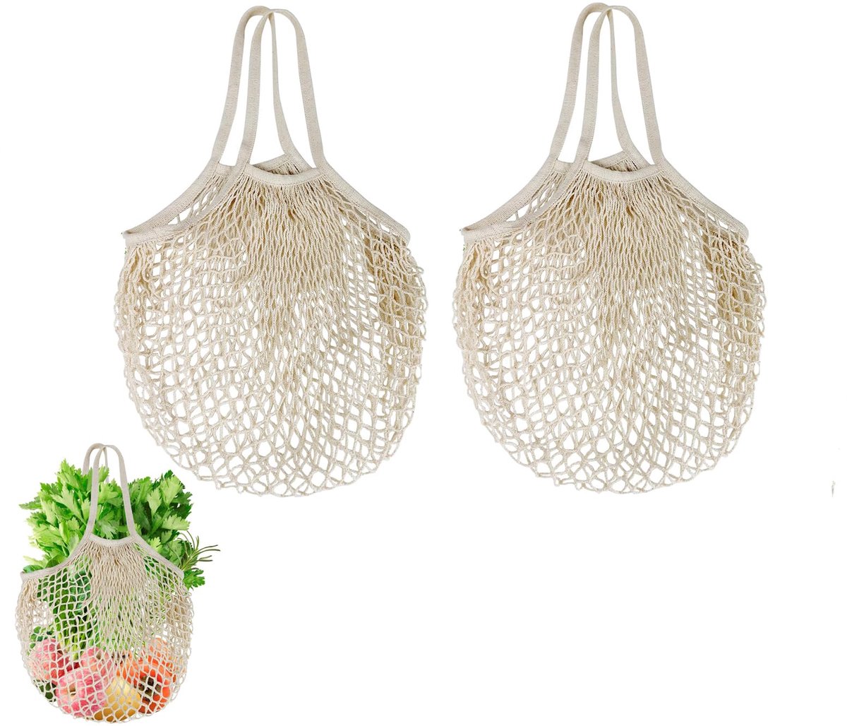 Dailygoods - Herbruikbare Katoenen Boodschappentassen - 2 Stuks Beige