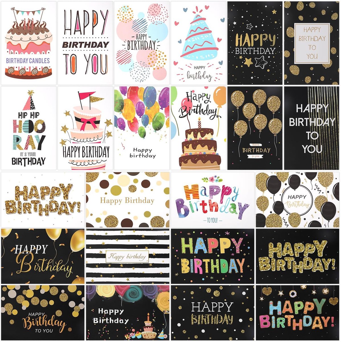 Dailygoods - 24 Unieke Verjaardagskaarten met Enveloppen en Zegelstickers