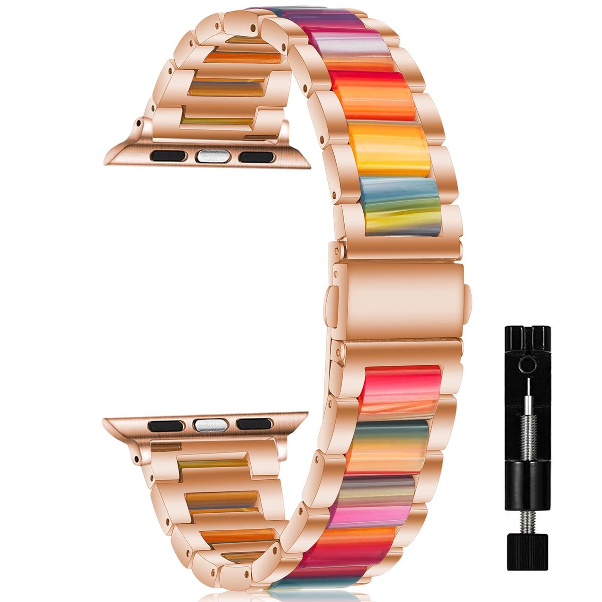 Dailygoods - Armband Compatibel met Apple Watch - Kunsthars en Metaal Horlogeband