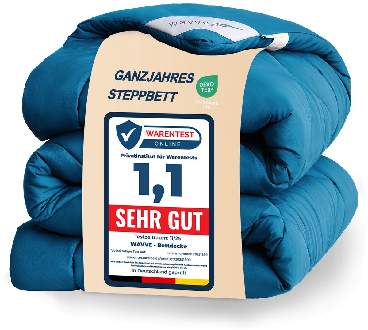 SnelShoppen - WAVVE Quilt 200x200 cm voor Frans bed, 4 seizoenen, synthetische microvezel, turquoise, ideaal voor herfst en winter