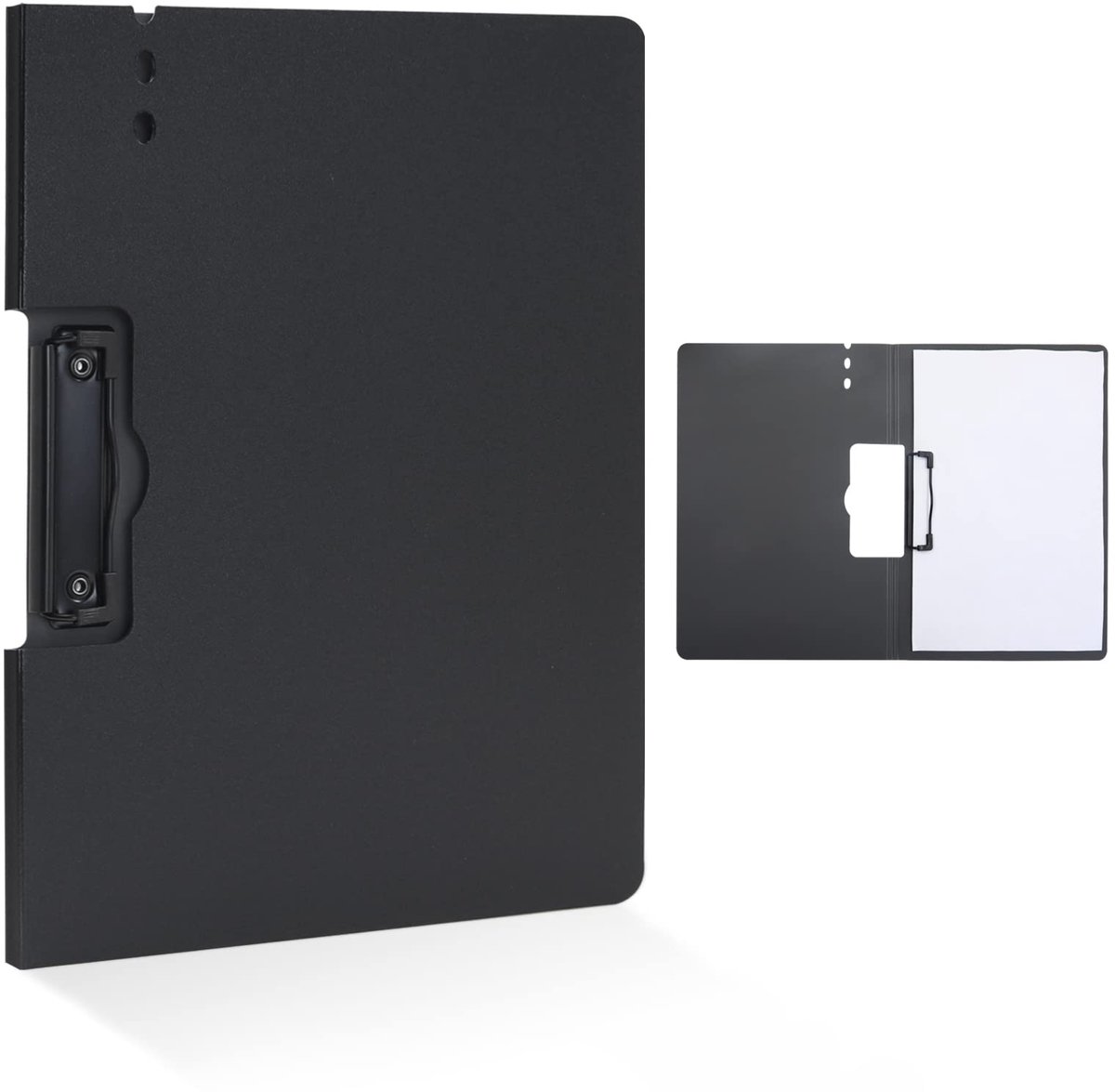 2 Stuks A4 Klembord met Omslag - Opvouwbare Documentmap met Metalen Klem - Schrijfmap met Pennenhouder voor School Kantoor Vergadering en Administratie - Zwart