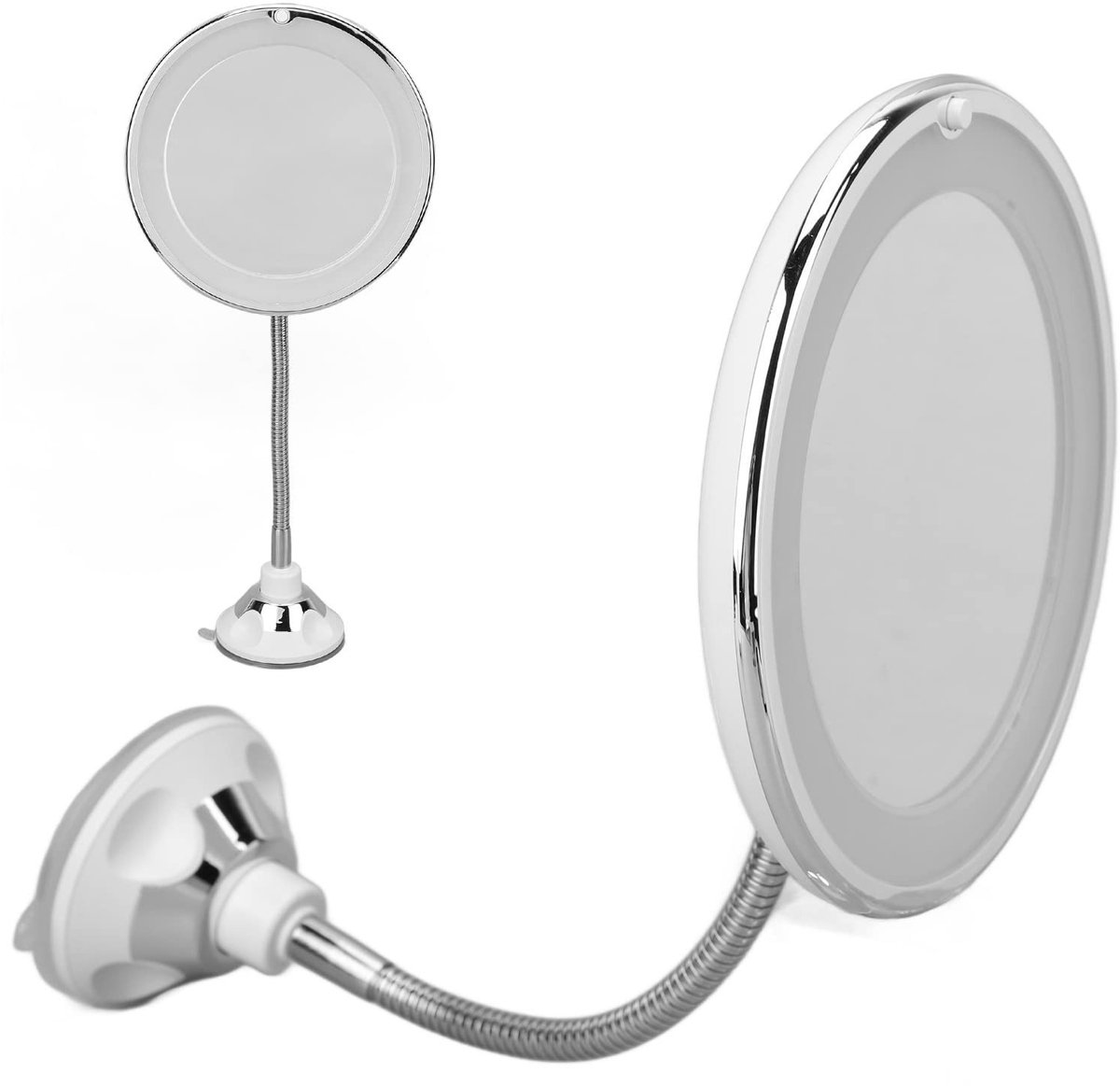 Dailygoods - 10-voudige Vergrotende Spiegel met Zuignap - Draadloos Reislampje voor Makeup