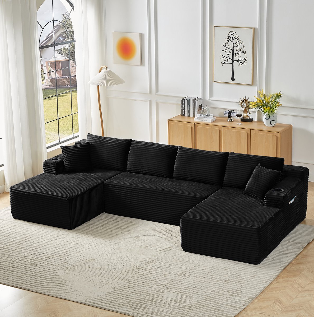 REDOM - U-bank - Modulair 3-delig ontwerp - Zonder montage - Diepe zit en ergonomische ond