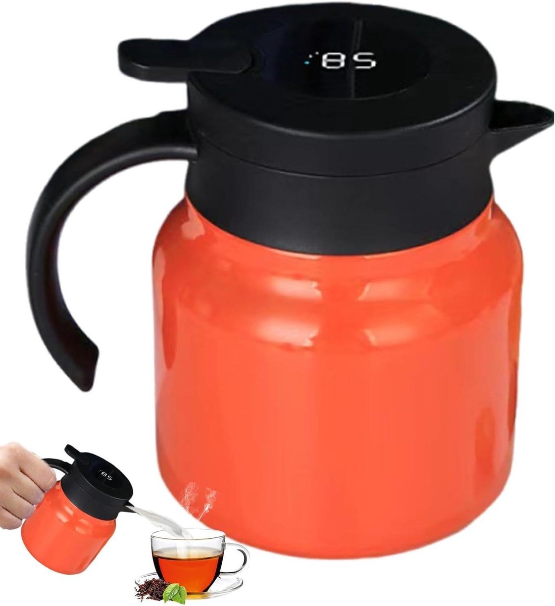 Koffiekan Thermoskan - Warme Dranken Kan - Dranken Warm Houden - Intelligente Temperatuurweergave - 1 Liter - Oranje