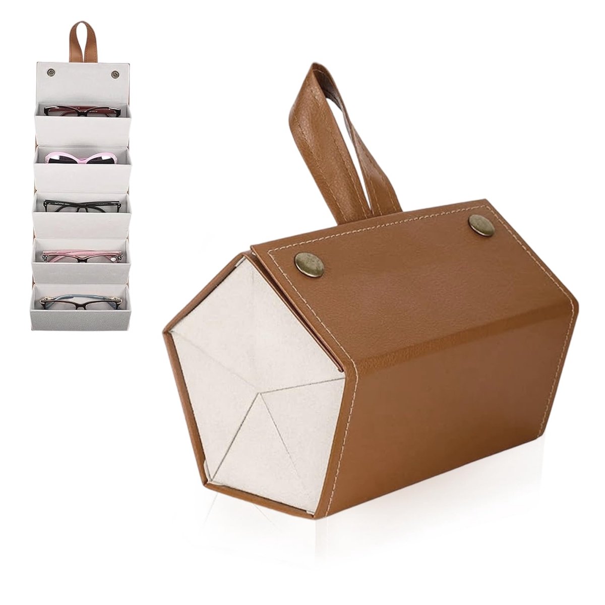 Dailygoods - Draagbare Etui voor Zonnebrillen - Lederen Organizer met 5 Vakken