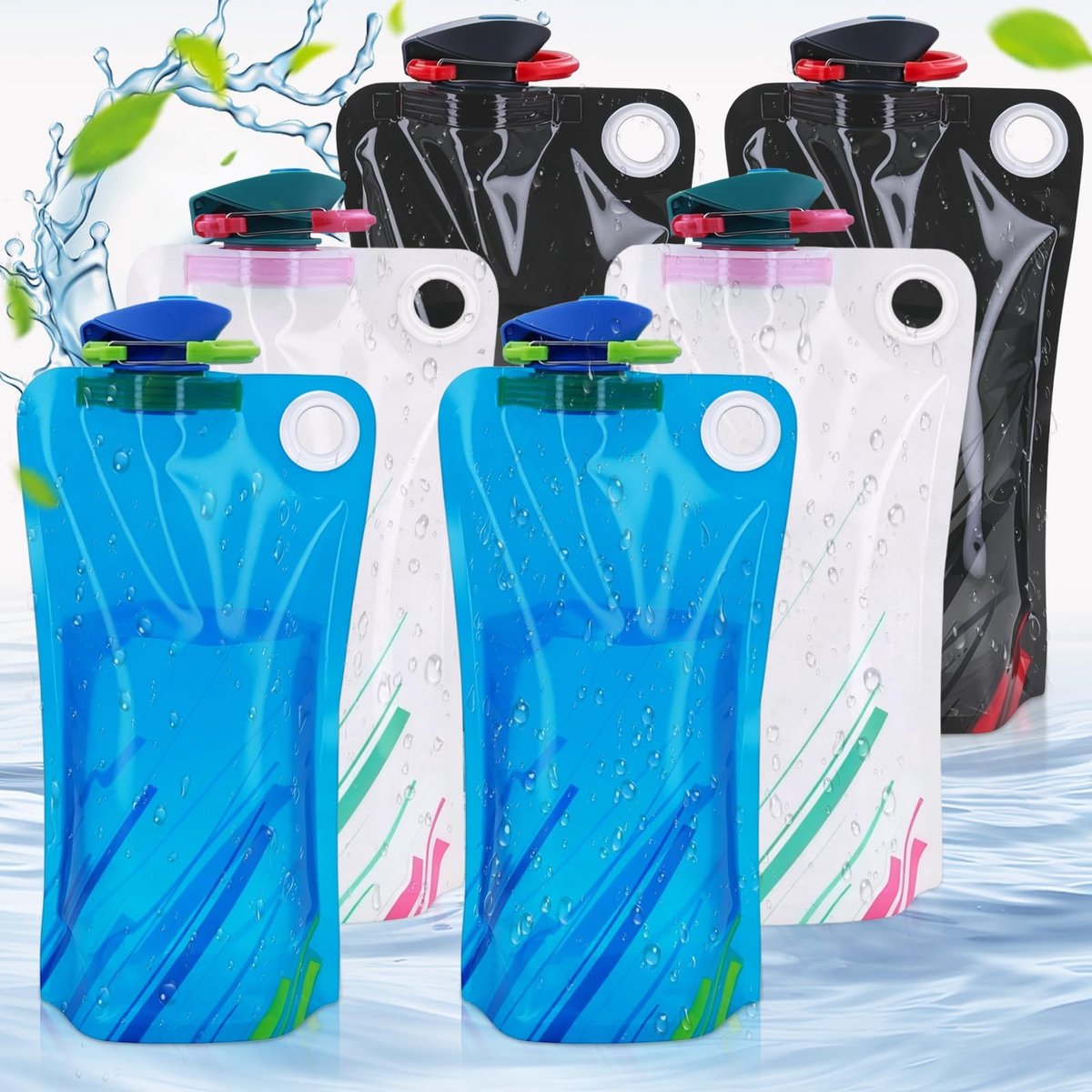 Dailygoods - Set van 6 Vouwbare Drinkflessen - 1000ml - Herbruikbaar