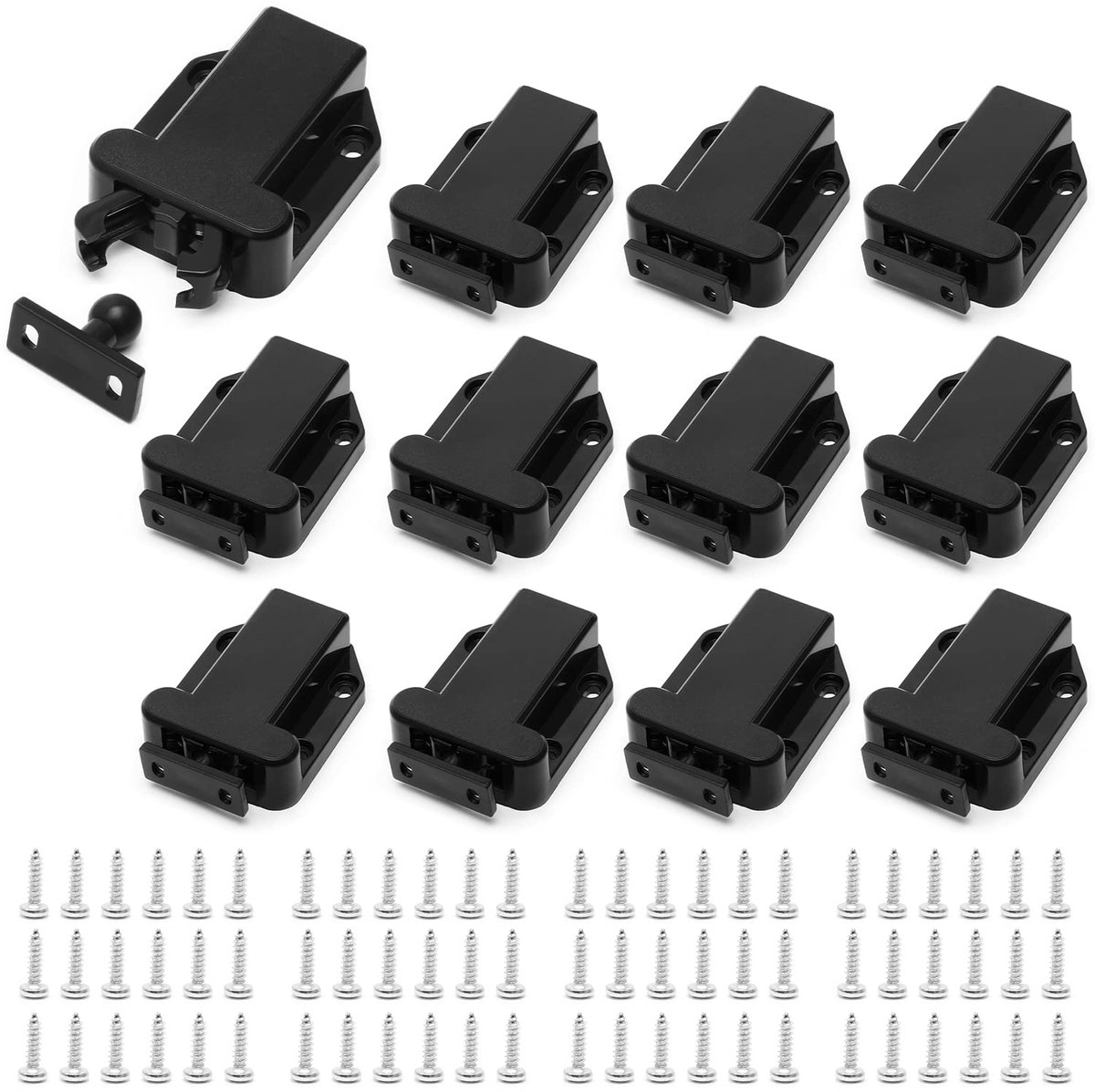 Dailygoods - 12Pcs Drukknop Latch Catch voor Kast - Zwart ABS voor Kast en Lade