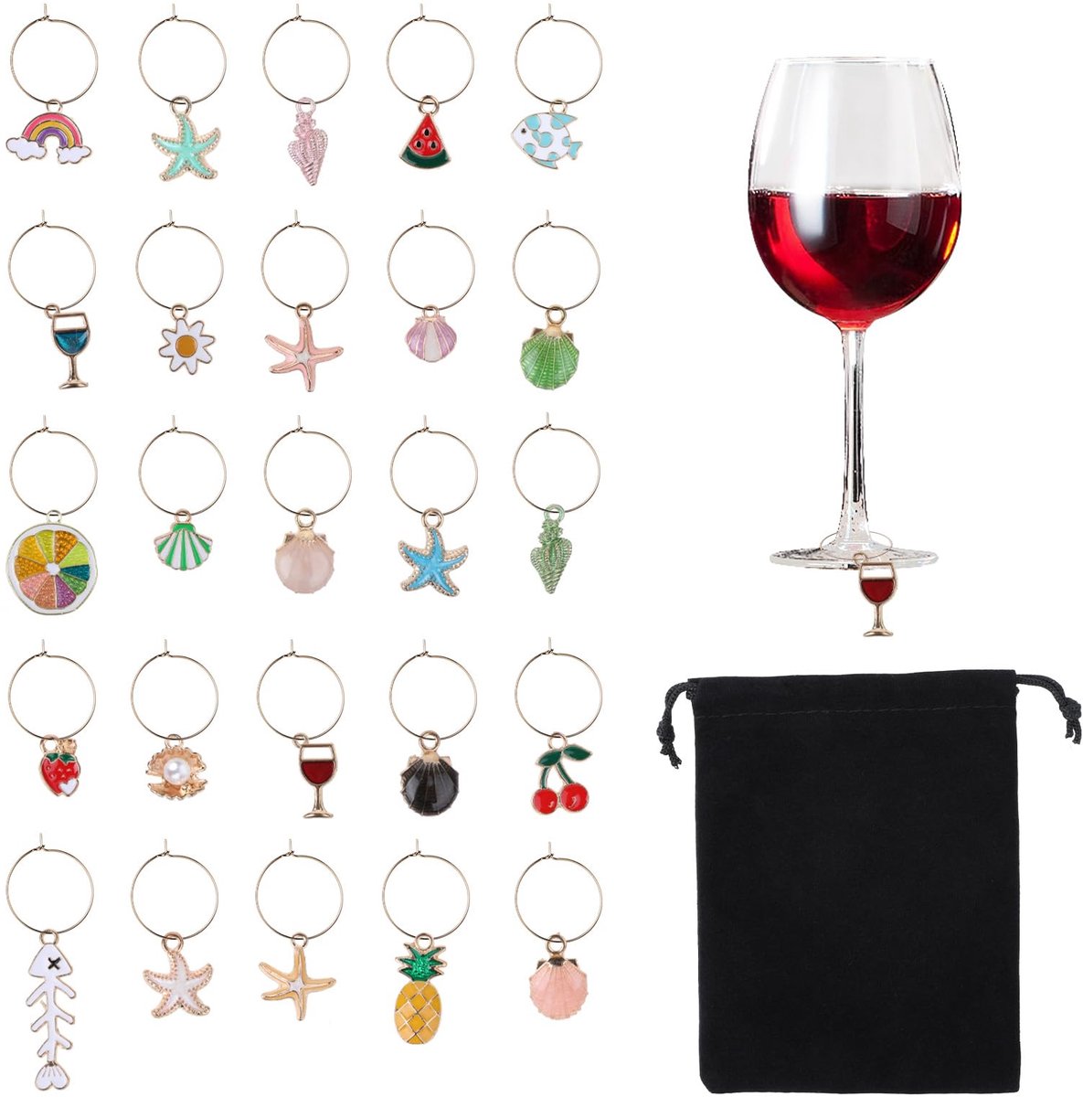 Dailygoods - 24 Pcs Ocean Themed Glas Marker voor Wijn en Cocktails