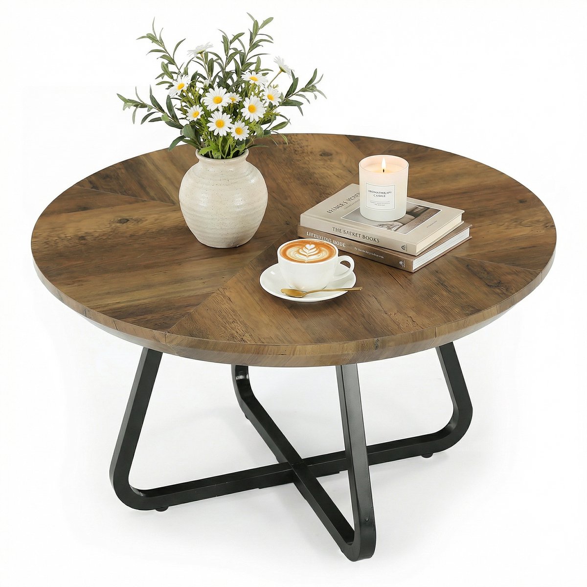 Tribesigns Ronde Salontafel - Modern Woonkamer Bijzettafel - 80 x 80 x 46 cm - Bruin - Salon tafel