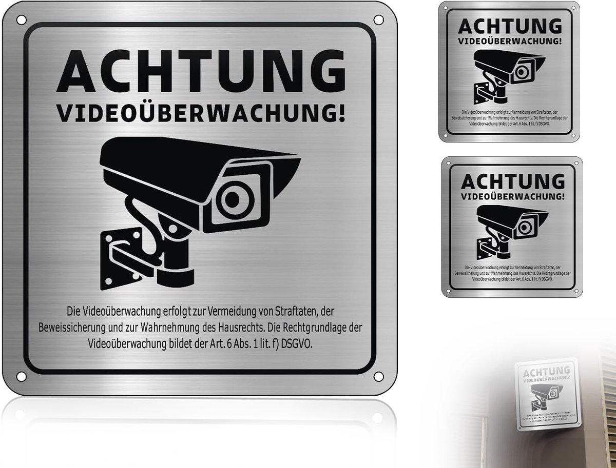 Dailygoods - Set van 2 Video Bewakingsborden - Aluminium Waarschuwingssignalen