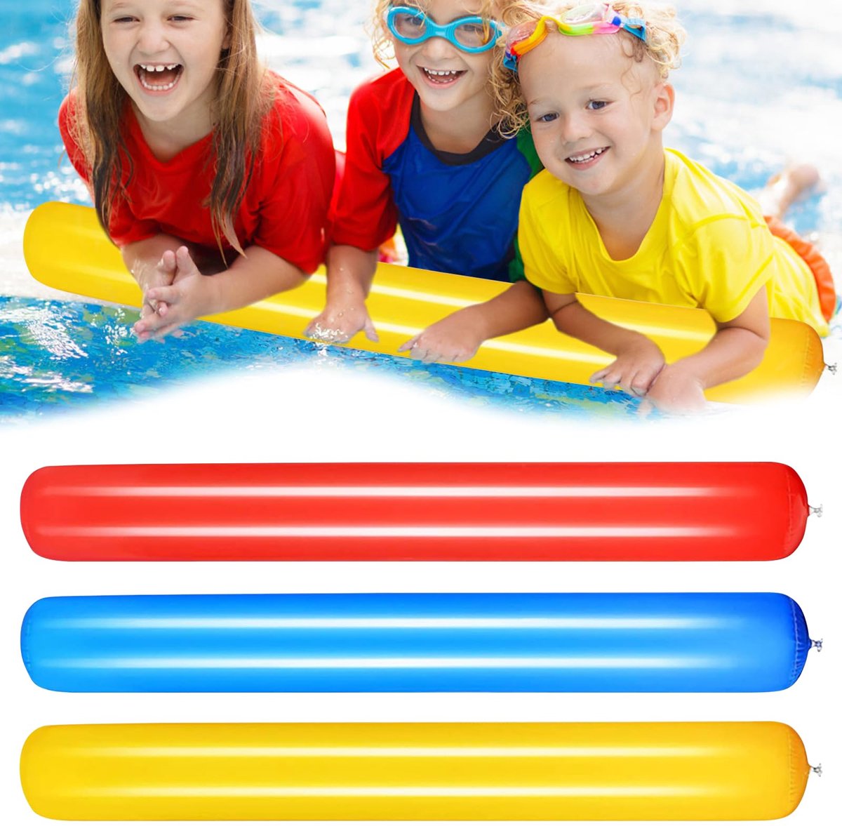 Dailygoods- Zwemnoodle - 3 Stuks - Opblaasbare Zwembadnoodles - Geschikt voor Kinderen - Voor Zwembadfeesten - Duurzaam en Kleurig - Zwemstok