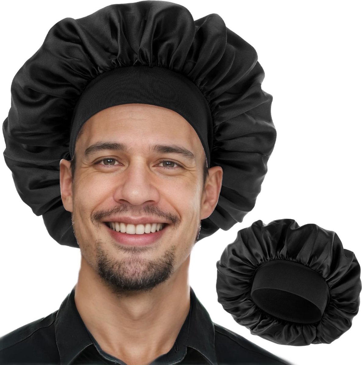 Dailygoods - Verstelbare Zijde Satijnen Slaapmuts voor Mannen, Ideaal voor Krullend Haar