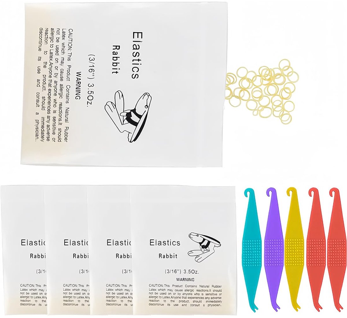 Dailygoods - Orthodontische elastieken 3/16 met 5 plaatsingstools - Tandheelkundige rubber strips