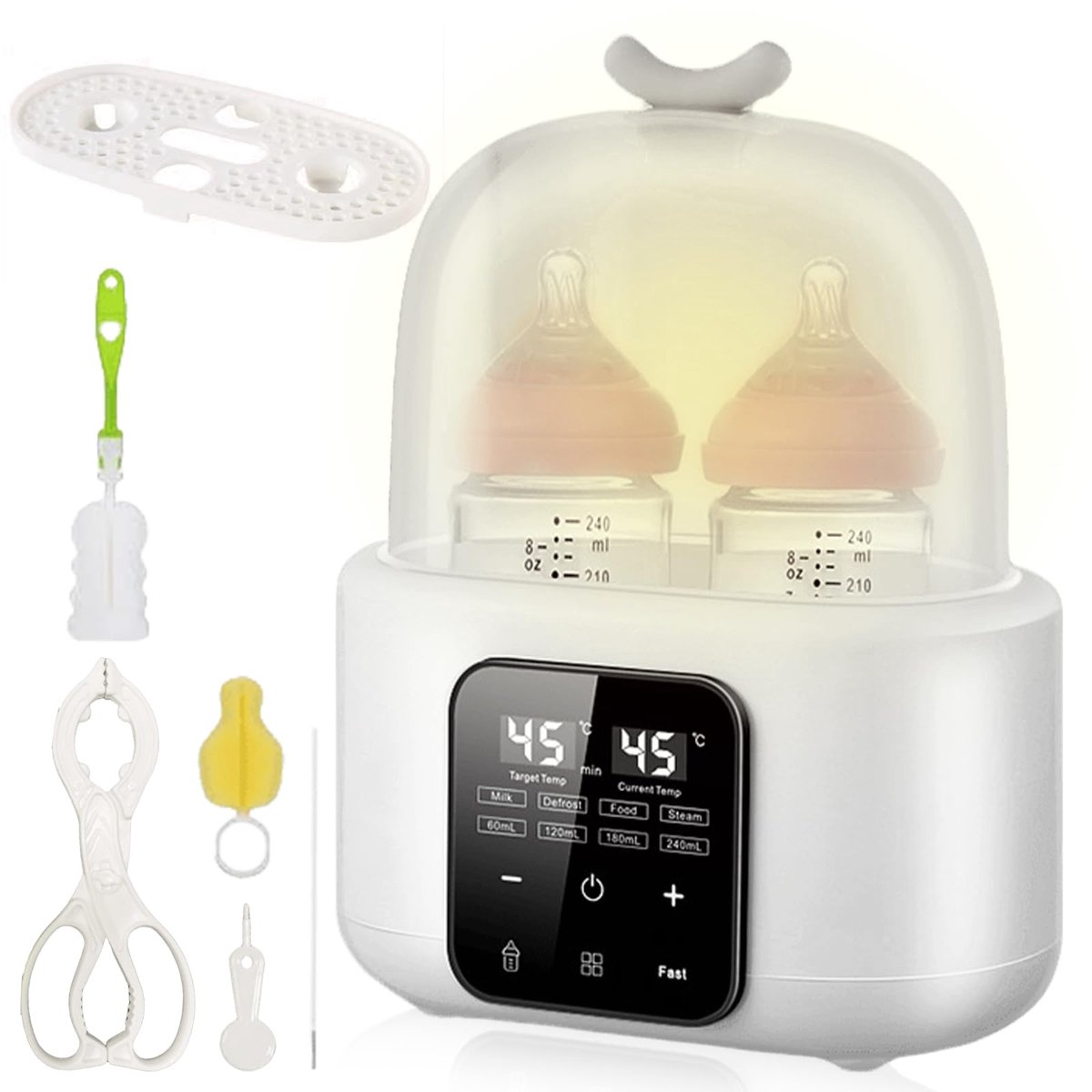 SnelShoppen - 6-in-1 Flessenverwarmer voor Baby's met Temperatuurregeling, Sterilisator voor Babyflessen, Snelle Babyvoeding Verwarming en Ontdooien,