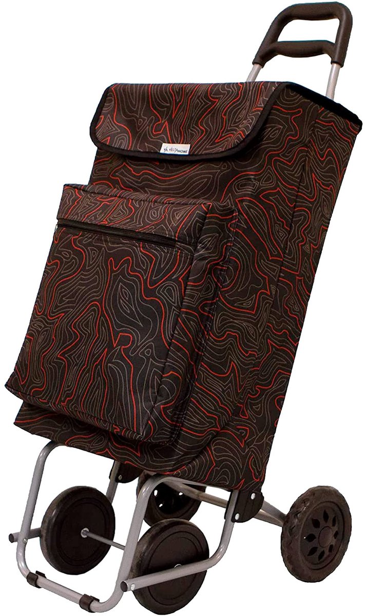 SnelShoppen - 4-wielige boodschappenwagen met extern vriesvak - Maximaal draagvermogen 15 kg - Inhoud 48 liter - Compacte maat 22 x 40 x 106 cm - Zwar
