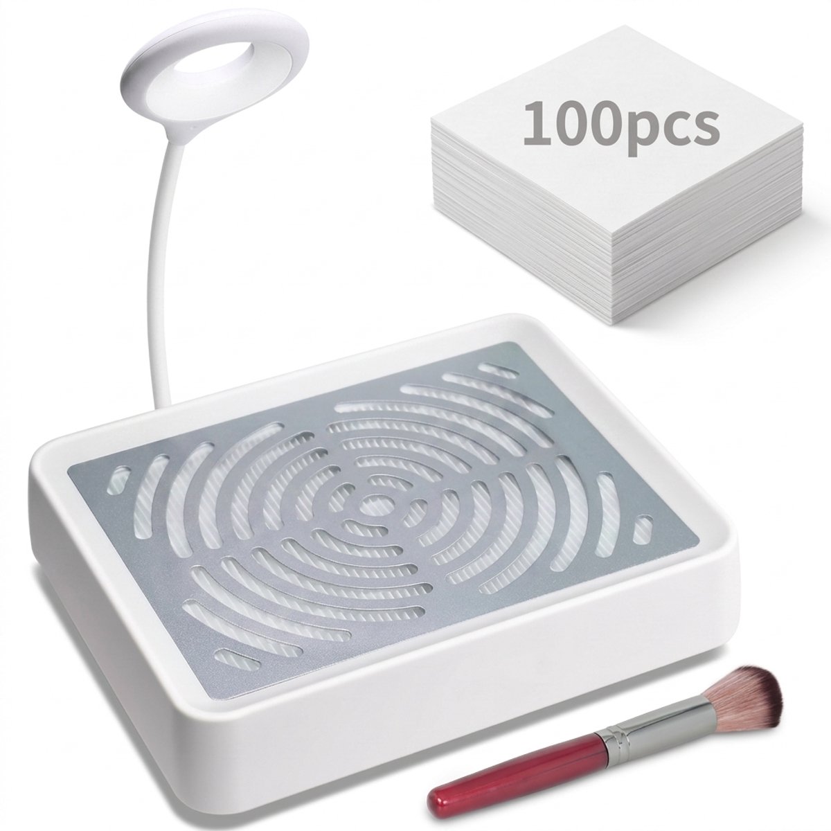 Fokelyi - Nagelstofafzuiger - Nail Dust Collector Oplaadbaar - Traploze snelheidsregeling Stofafzuiger - 100pcs Filterpapier - Met ledverlichting en borstel - Geschikt voor nagelversiering op handen en voeten.